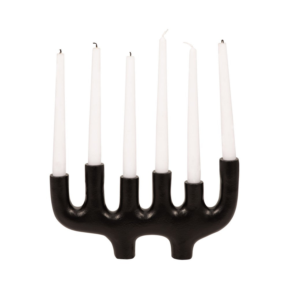 Decorative Candelabra 6 Taper Candle Holder | Antique Matte Black | 13"