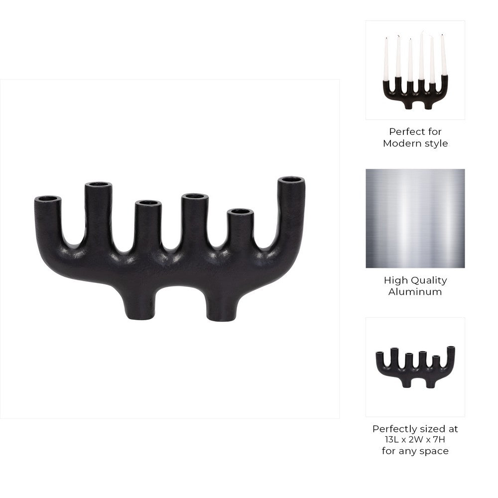 Decorative Candelabra 6 Taper Candle Holder | Antique Matte Black | 13"