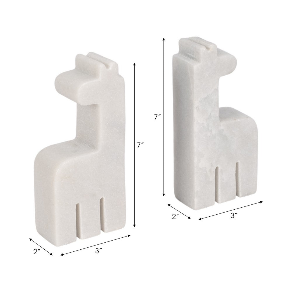 Decorative Giraffe Bookends Set of 2 | Playful Retro Modern White Marble
