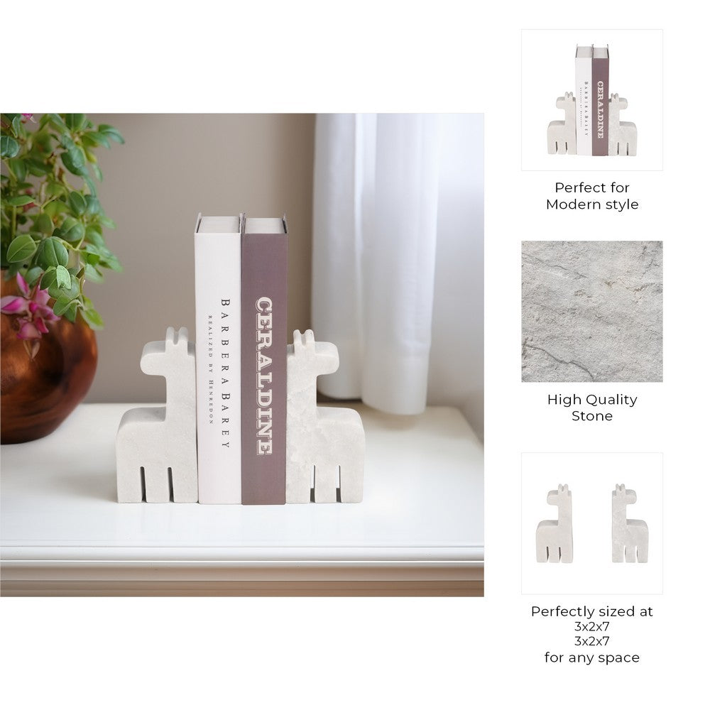 Decorative Giraffe Bookends Set of 2 | Playful Retro Modern White Marble