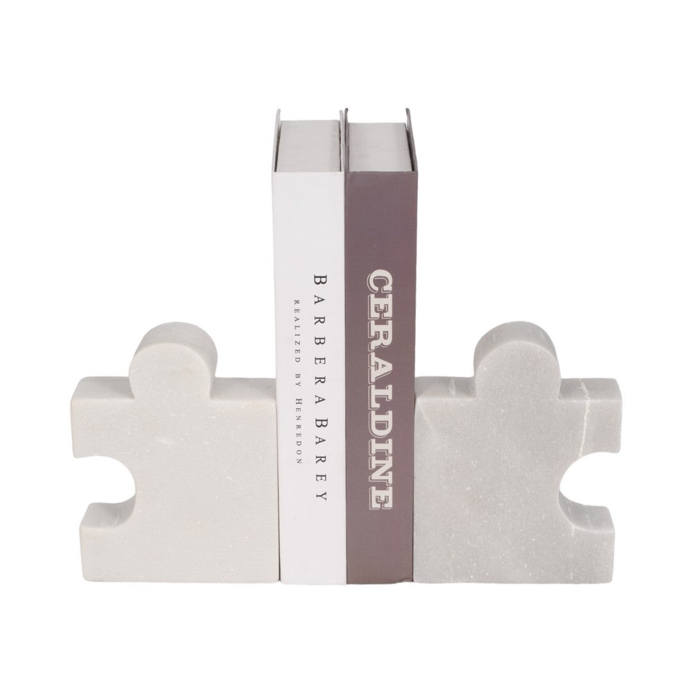 Decorative Bookend Set of 2 | Puzzle Piece | White Marble Glam Style