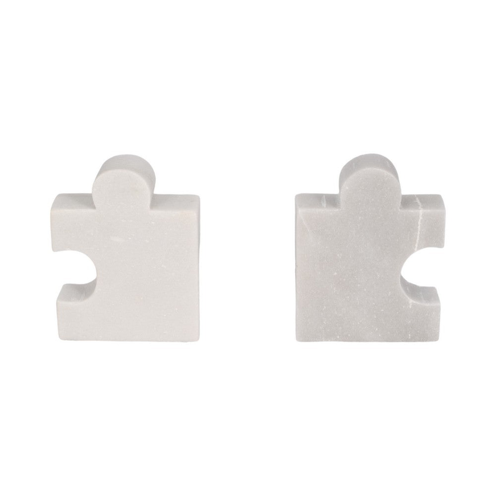 Decorative Bookend Set of 2 | Puzzle Piece | White Marble Glam Style
