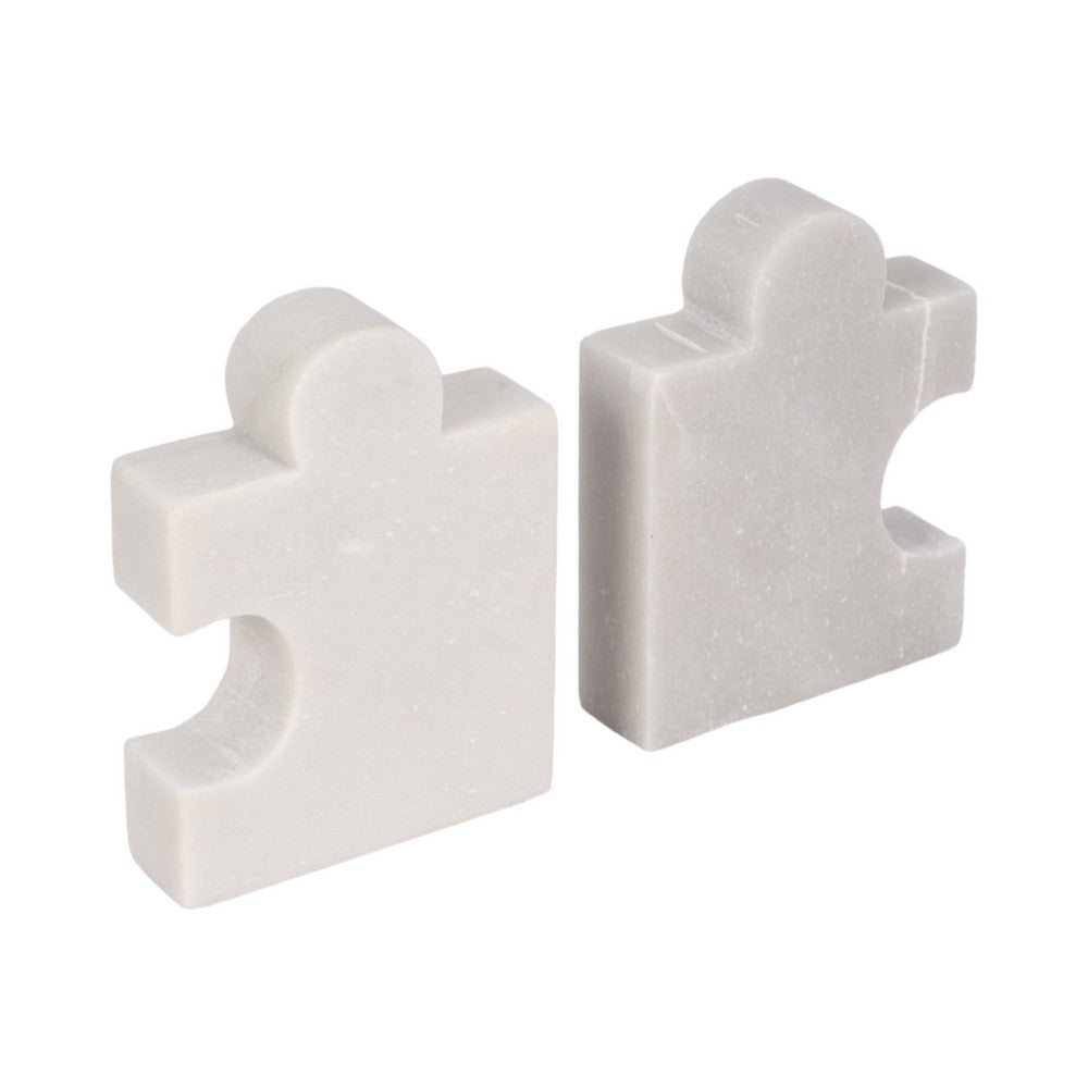 Decorative Bookend Set of 2 | Puzzle Piece | White Marble Glam Style
