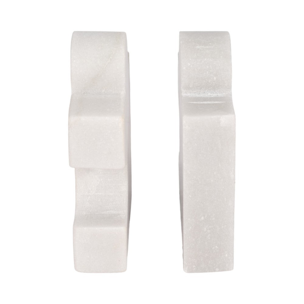 Decorative Bookend Set of 2 | Puzzle Piece | White Marble Glam Style