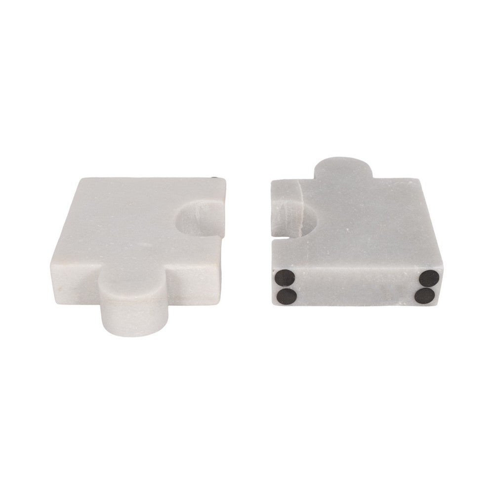 Decorative Bookend Set of 2 | Puzzle Piece | White Marble Glam Style
