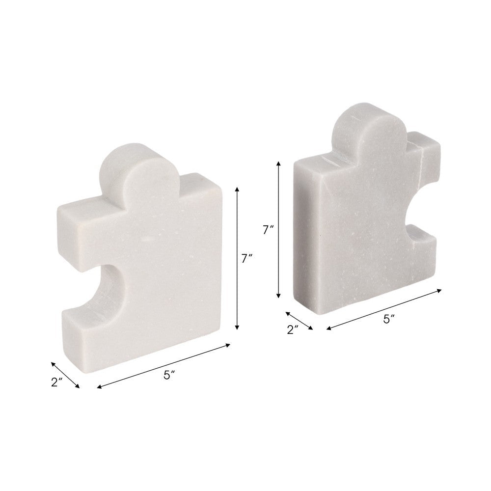 Decorative Bookend Set of 2 | Puzzle Piece | White Marble Glam Style SBH-18872