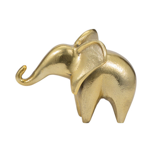 Playful Elephant Figurine | Metallic Gold Sheen | 6" Metal & Wood
