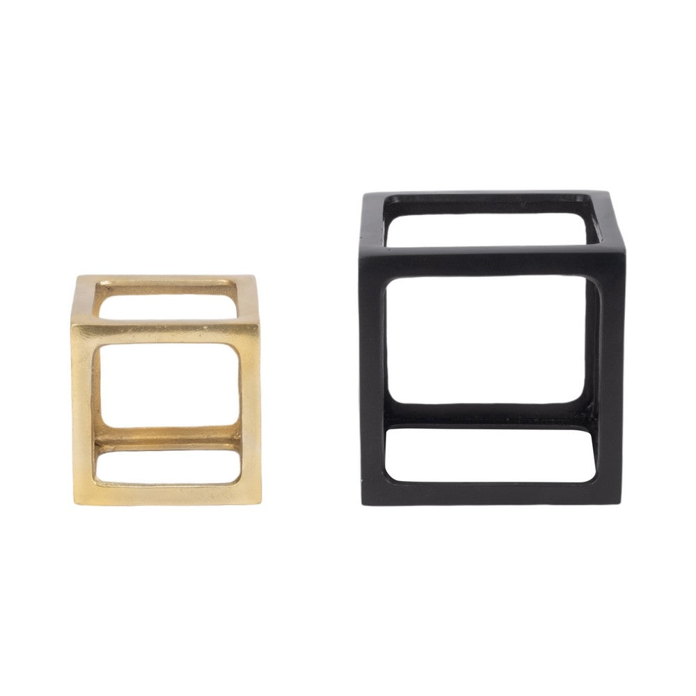 Accent Decor Set of 2 | Modern Open Square Sculpture | Black & Gold