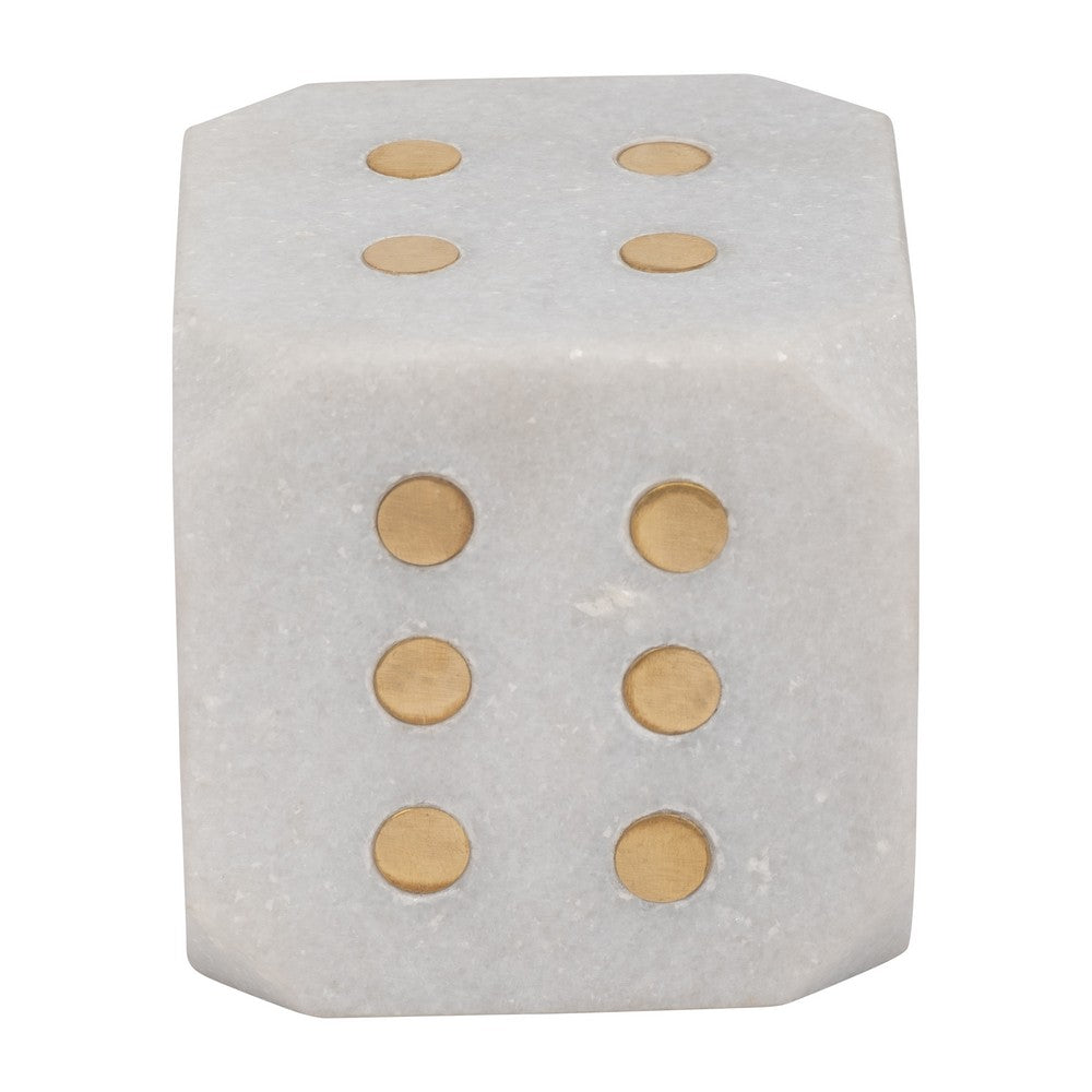 Decorative Large Dice | 4x4 Natural White Marble | Metal Inlay