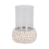Modern Hurricane Taper Glass Candle Holder with White Shell Base | 12"