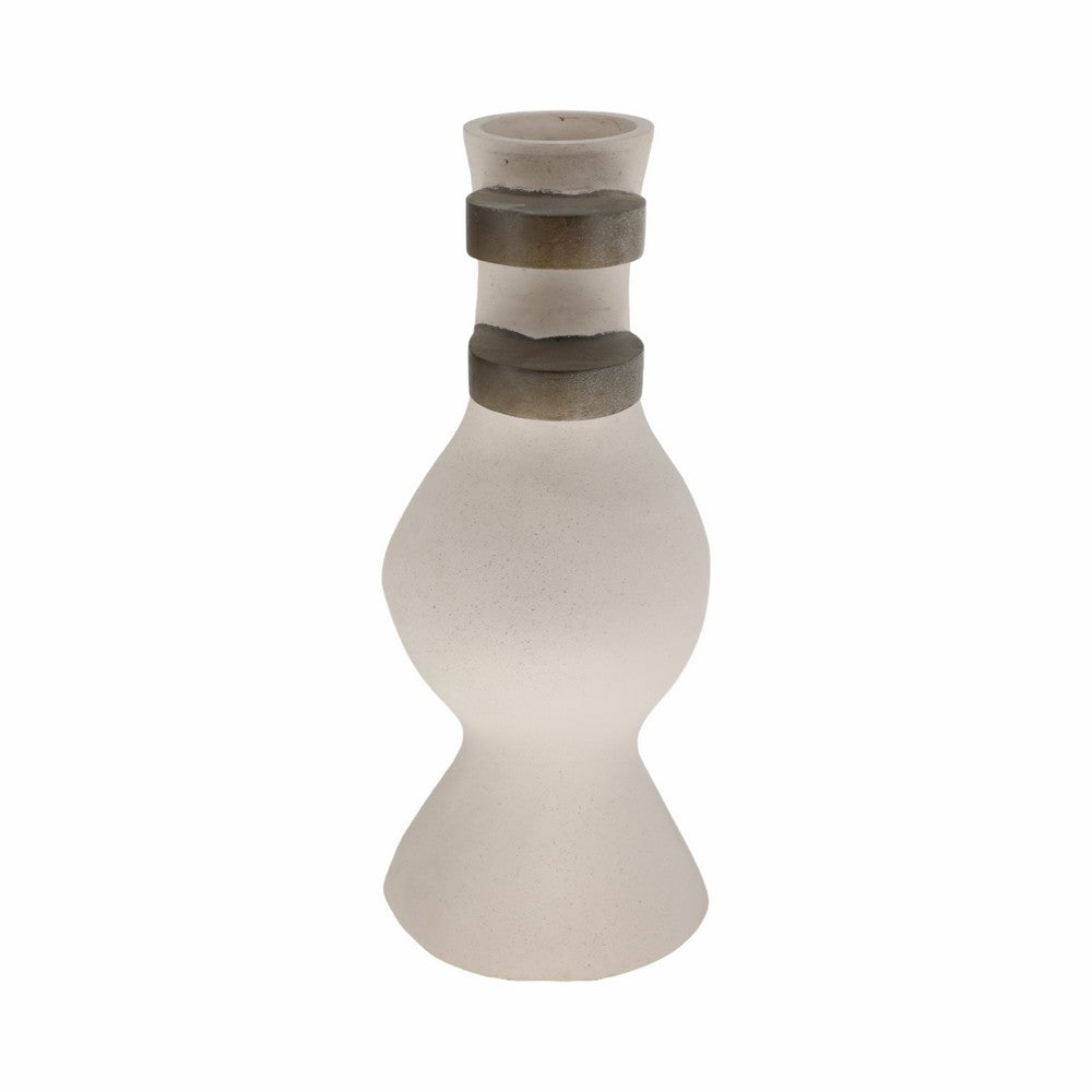 Abstract Decor Flower Vase | 18" | Ivory Ecomix w 2 Wood Accents
