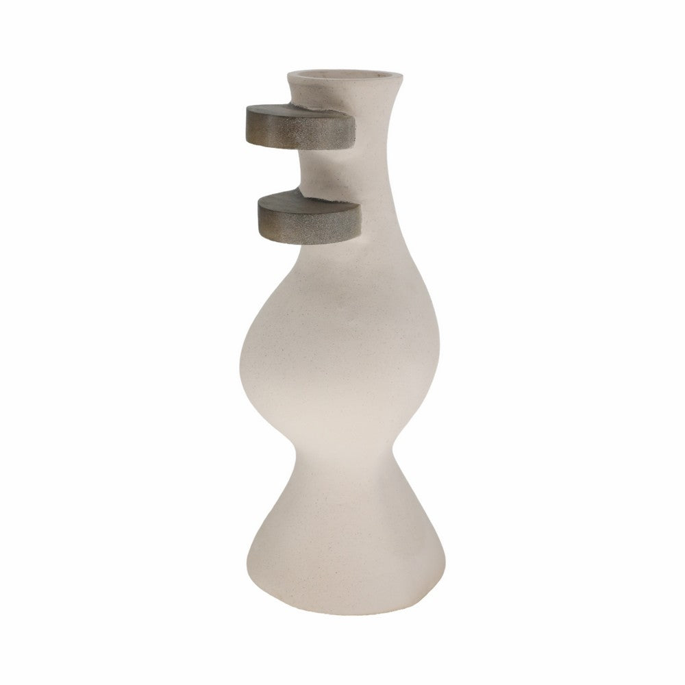 Abstract Decor Flower Vase | 18" | Ivory Ecomix w 2 Wood Accents