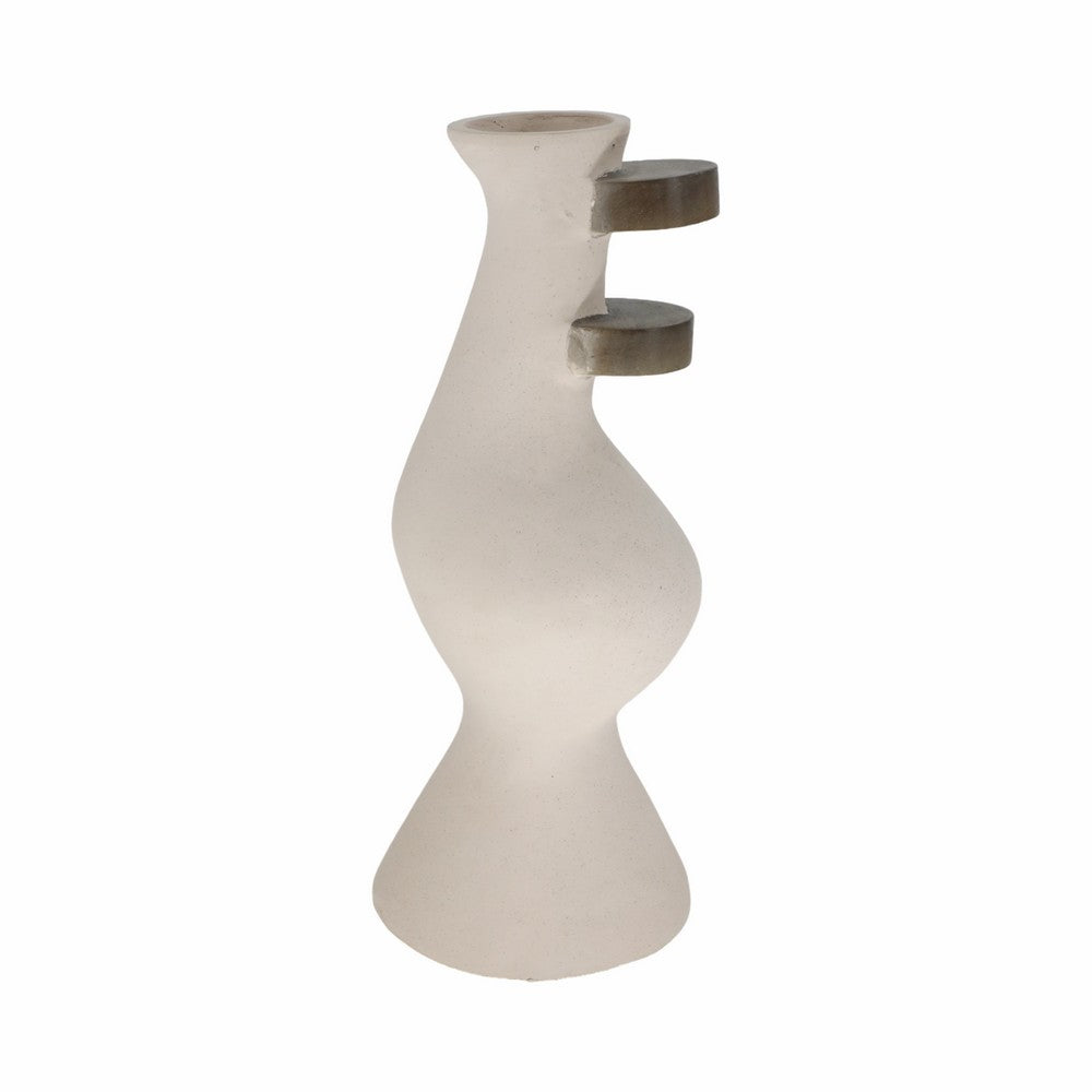Abstract Decor Flower Vase | 18" | Ivory Ecomix w 2 Wood Accents