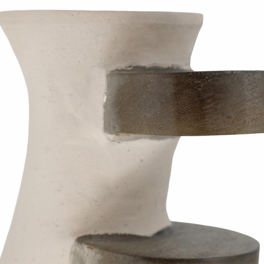 Abstract Decor Flower Vase | 18" | Ivory Ecomix w 2 Wood Accents