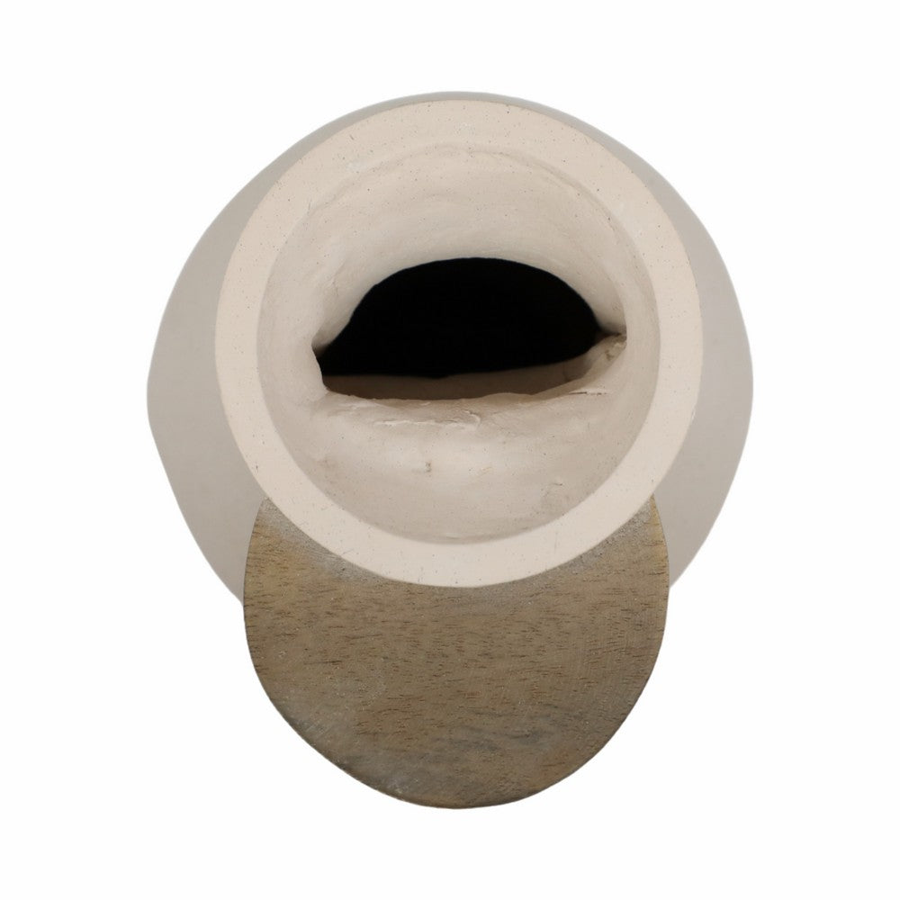 Abstract Decor Flower Vase | 18" | Ivory Ecomix w 2 Wood Accents