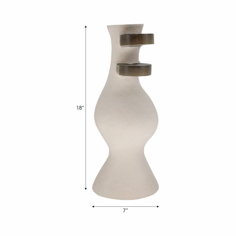 Abstract Decor Flower Vase | 18" | Ivory Ecomix w 2 Wood Accents