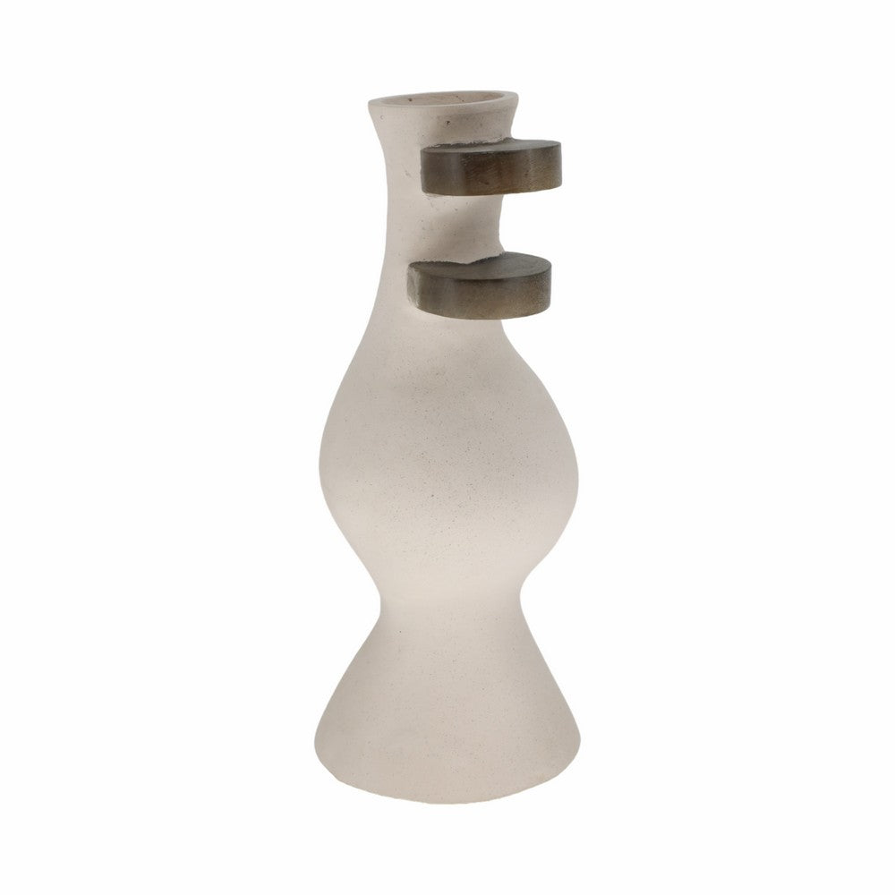 Abstract Decor Flower Vase | 18" | Ivory Ecomix w 2 Wood Accents
