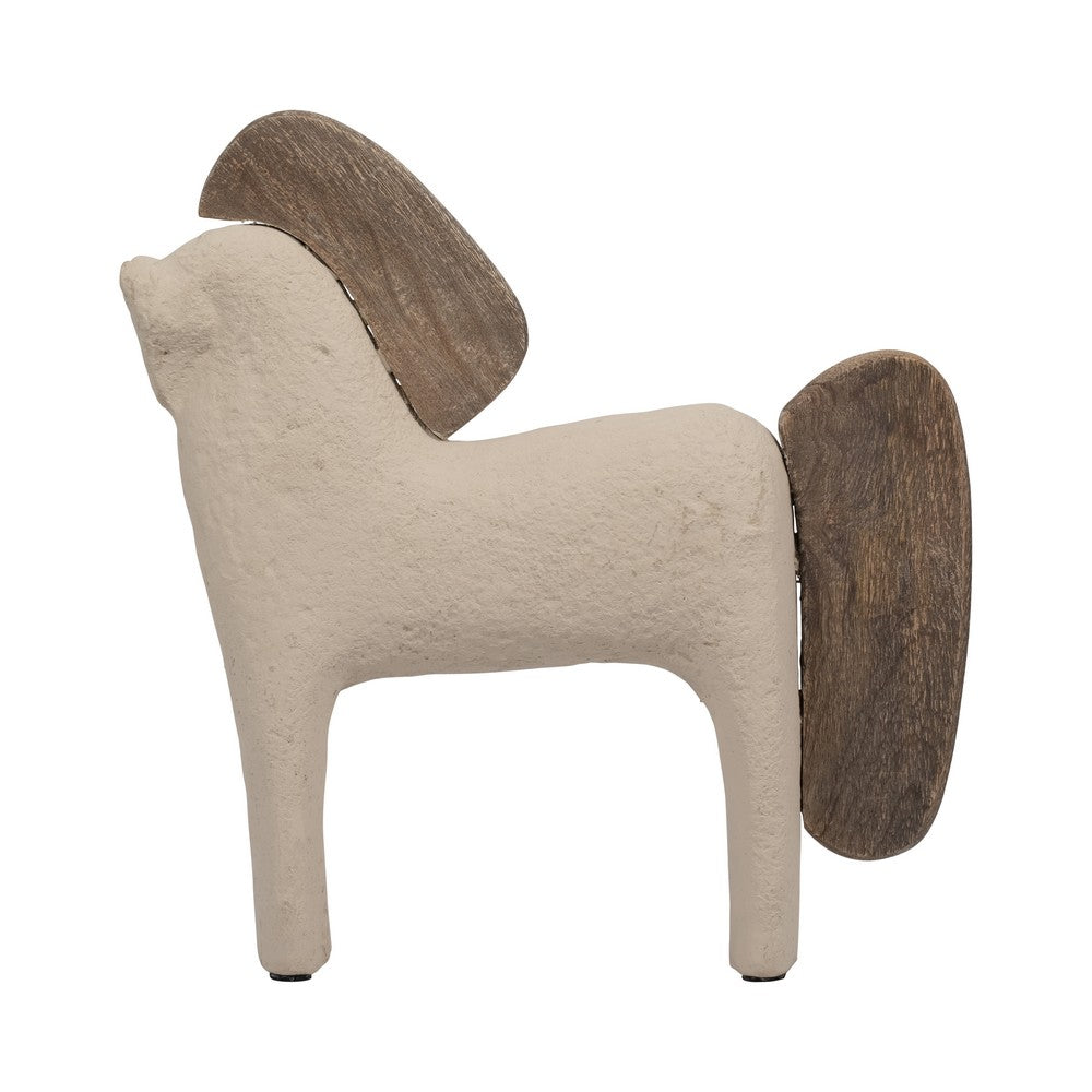 Nordic Style Horse Figurine with Brown Wood Accents | Minimalist 12" Ivory