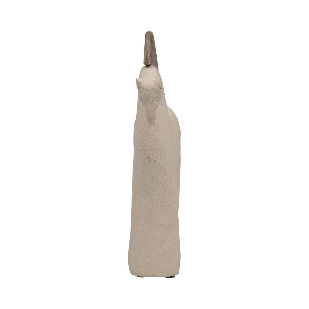 Nordic Style Horse Figurine with Brown Wood Accents | Minimalist 12" Ivory