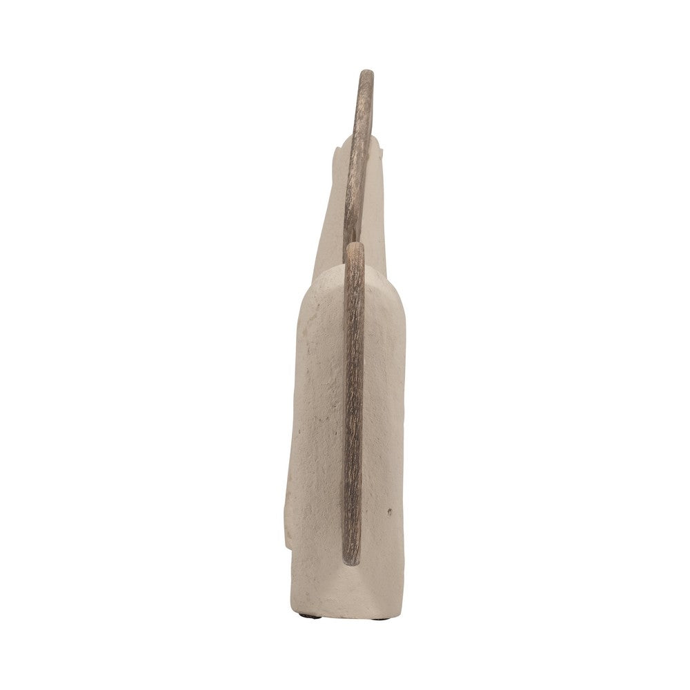 Nordic Style Horse Figurine with Brown Wood Accents | Minimalist 12" Ivory