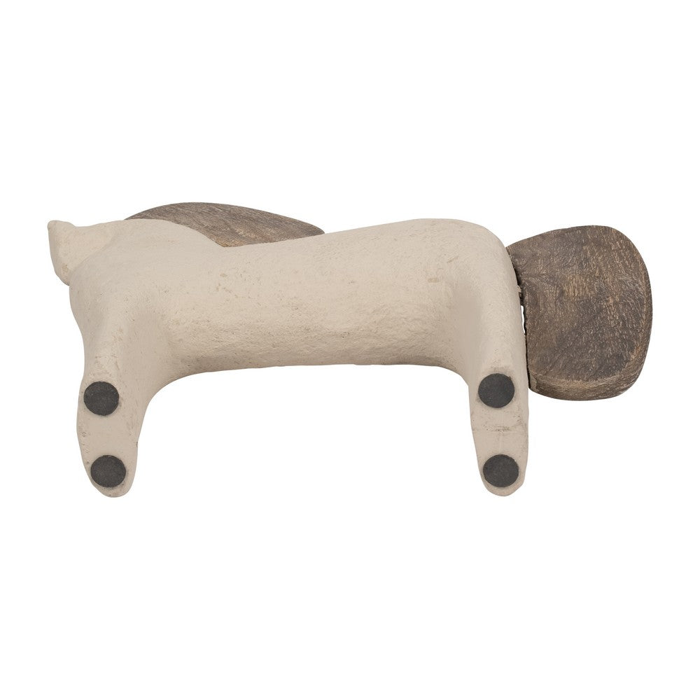 Nordic Style Horse Figurine with Brown Wood Accents | Minimalist 12" Ivory