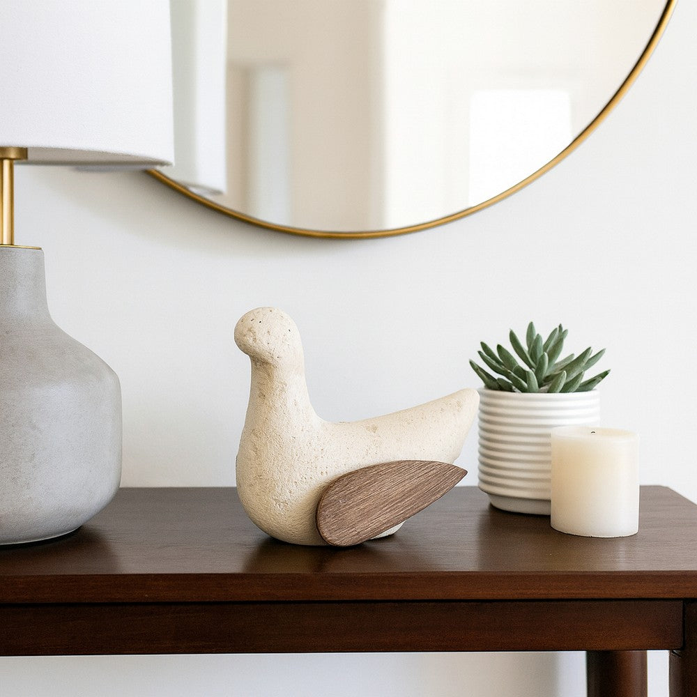Decorative Bird Figurine | Ivory & Natural Brown Mango Wood | 9"