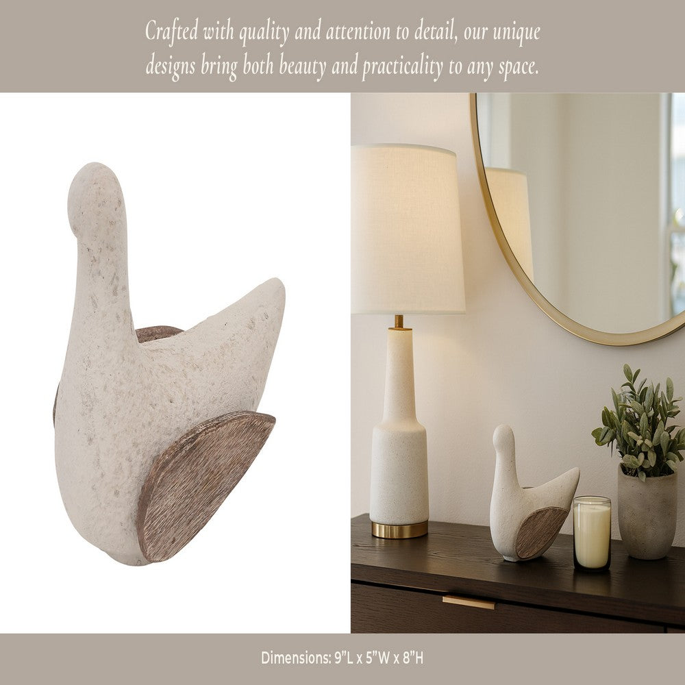 Decorative Bird Figurine | Ivory & Natural Brown Mango Wood | 9"