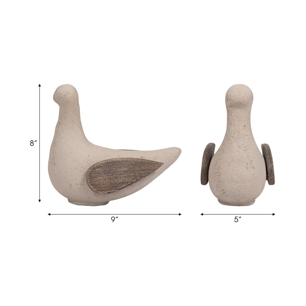 Decorative Bird Figurine | Ivory & Natural Brown Mango Wood | 9"
