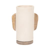Decorative Flower Vase | Wood Handles & Base | 13" Textured Cream