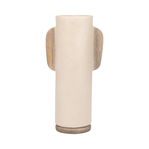 Flower Vase | 19" Organic Decor Design Ivory Ecomix | Brown Wood Accents