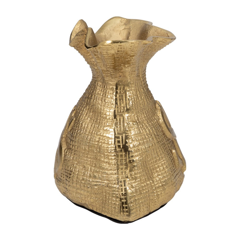 Accent Statuette 8" Metal Money Bag w Embossed Dollar Symbol | Gold