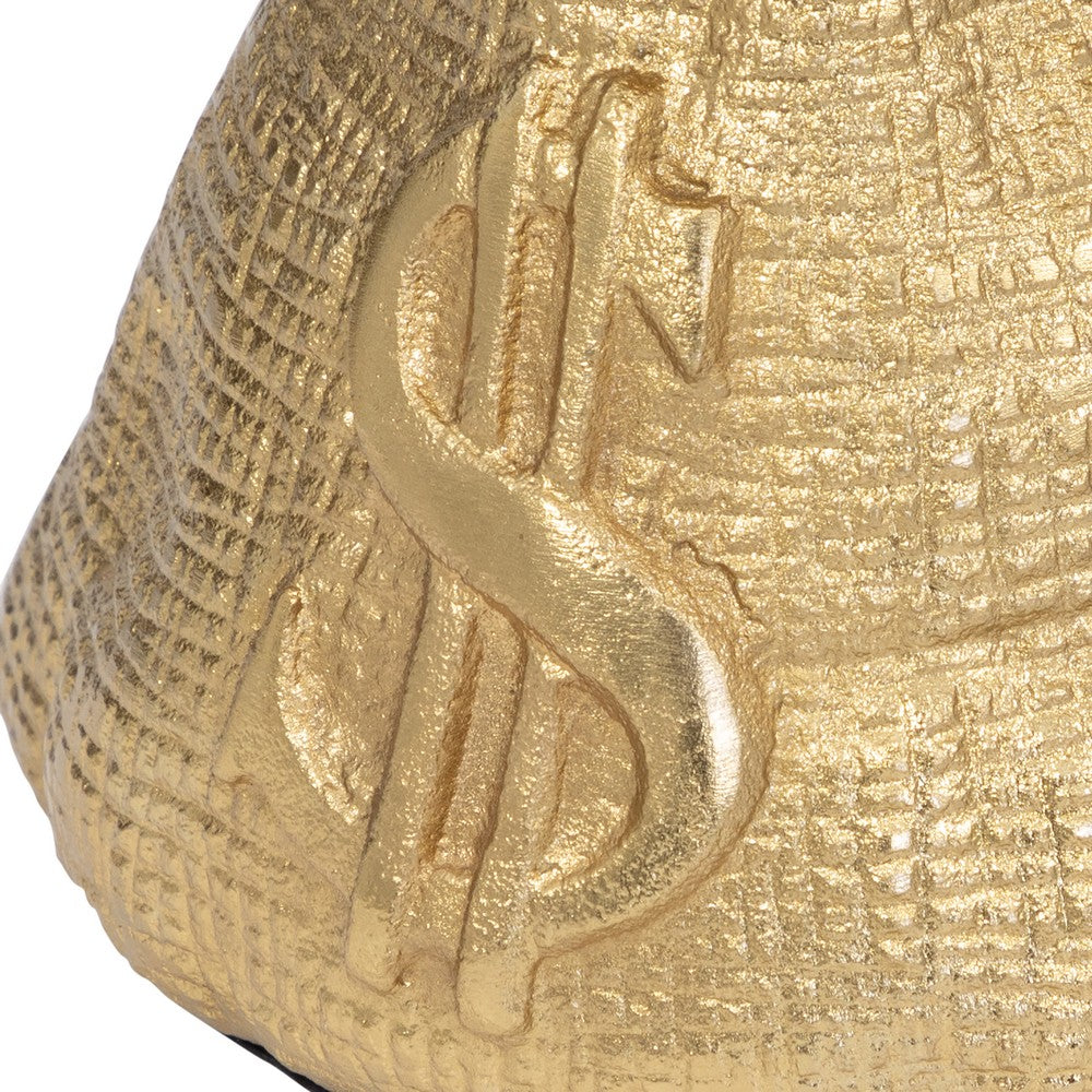 Accent Statuette 8" Metal Money Bag w Embossed Dollar Symbol | Gold