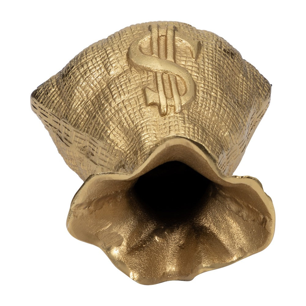 Accent Statuette 8" Metal Money Bag w Embossed Dollar Symbol | Gold