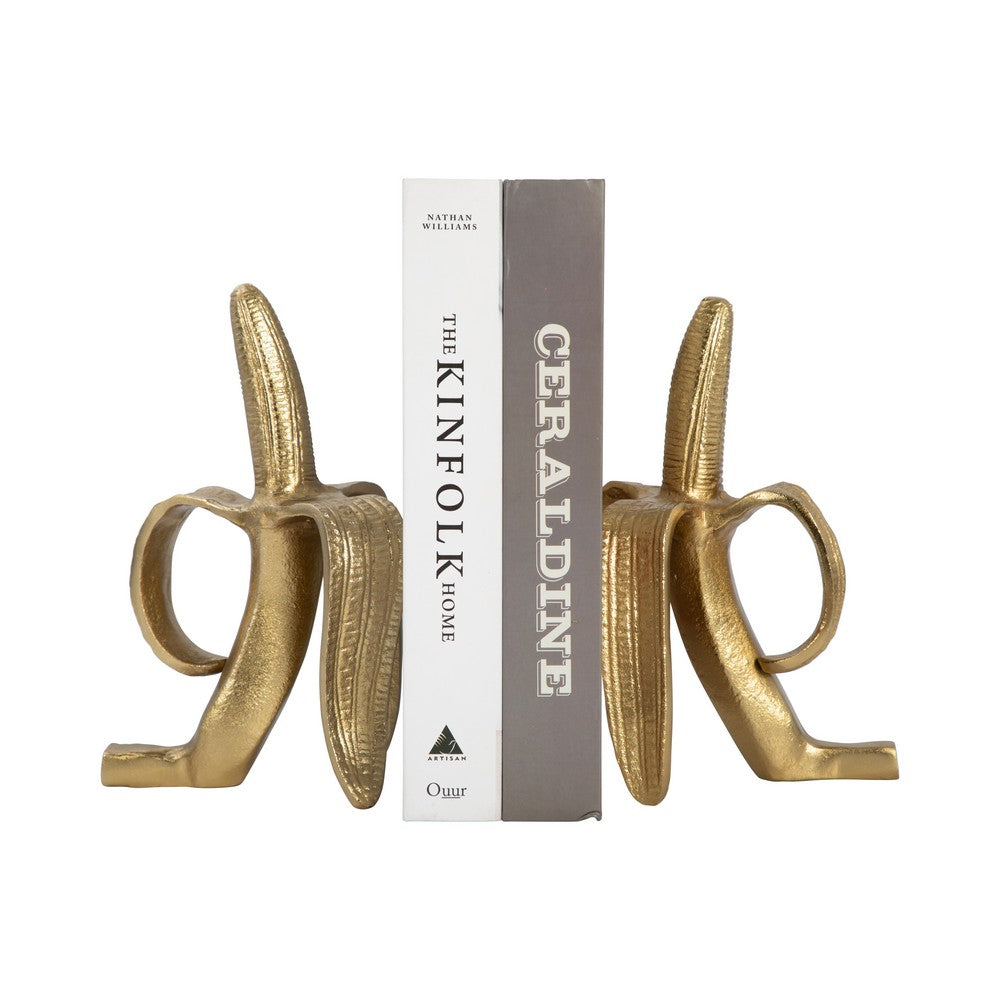 Decorative Bookend Set of 2 Peeled Bananas with Ring Handles | Gold