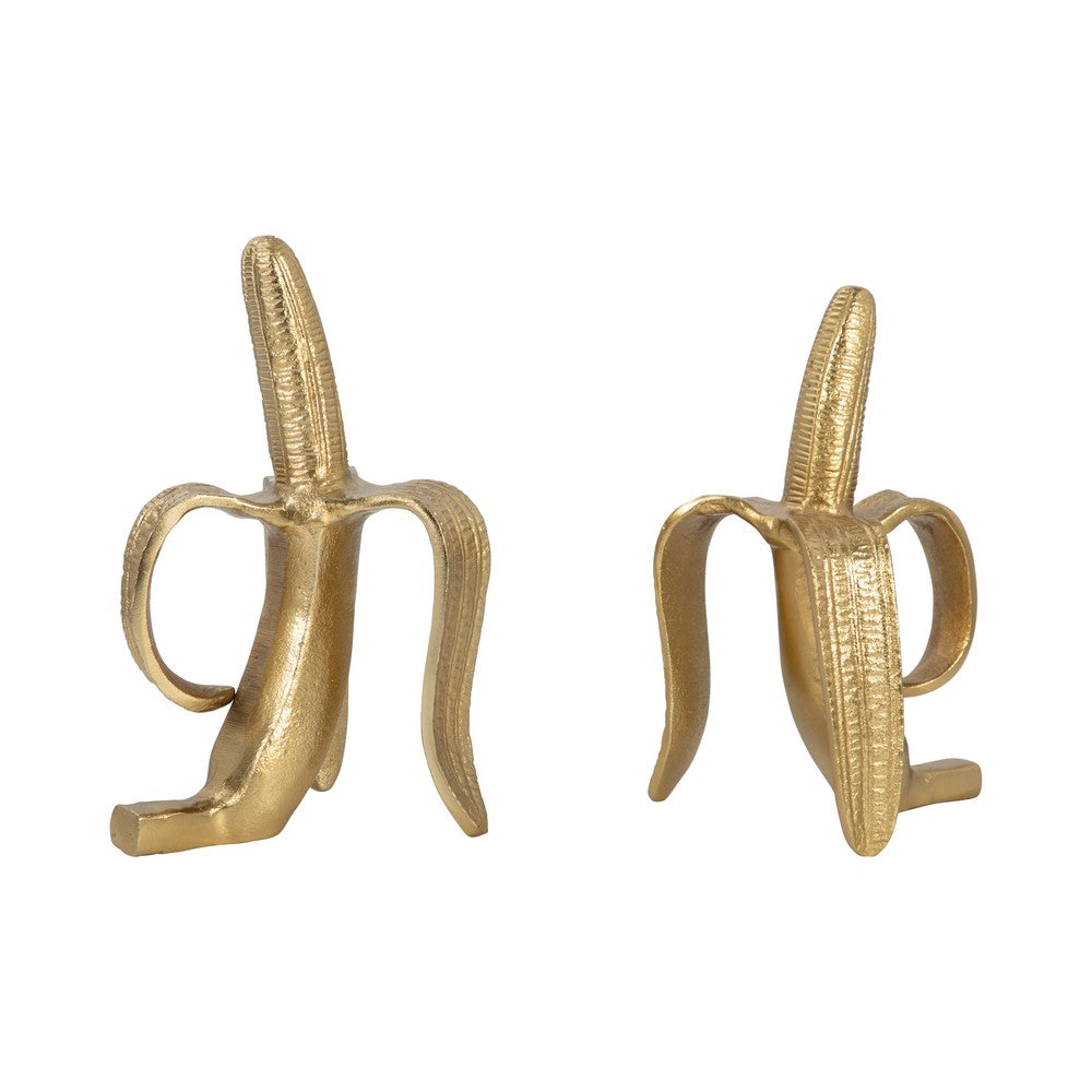 Decorative Bookend Set of 2 Peeled Bananas with Ring Handles | Gold