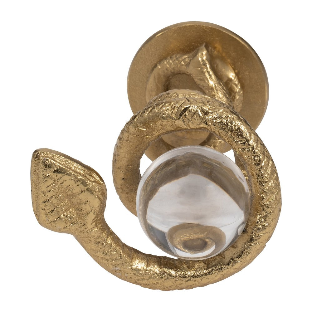 Orly Coiled Snake Figurine with Acrylic Ball Accent | Gold Metal 7"