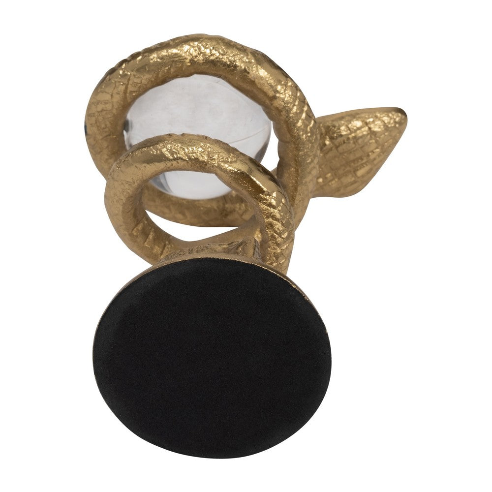 Orly Coiled Snake Figurine with Acrylic Ball Accent | Gold Metal 7"