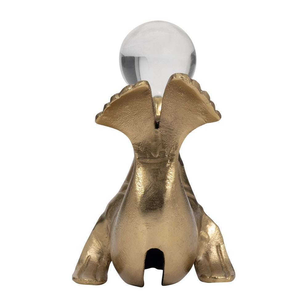 Sea Lion Figurine w Acrylic Orb | Coastal Style Gold Aluminum | 7"