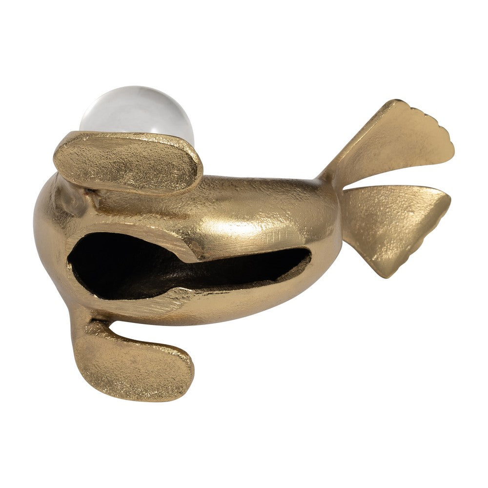 Sea Lion Figurine w Acrylic Orb | Coastal Style Gold Aluminum | 7"
