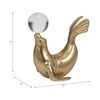 Sea Lion Figurine w Acrylic Orb | Coastal Style Gold Aluminum | 7"