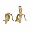 Decorative Taper Candle Holder Set of 2 | Gold Aluminum Banana Design