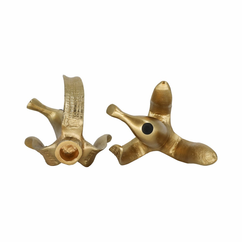 Decorative Taper Candle Holder Set of 2 | Gold Aluminum Banana Design