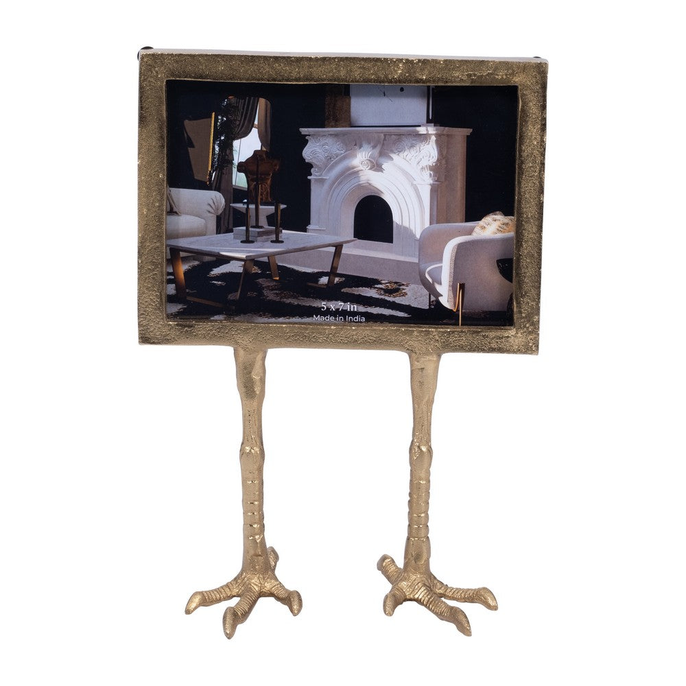 Holly 5x7 Photo Frame | Sculptural Bird Feet Stand | Gold Metal 10" Tall