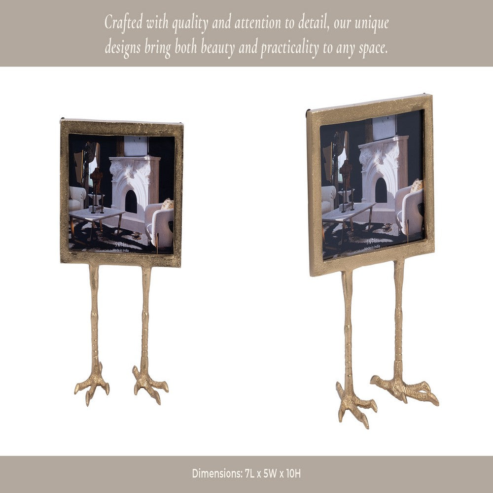 Holly 5x7 Photo Frame | Sculptural Bird Feet Stand | Gold Metal 10" Tall