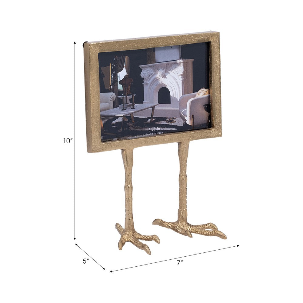 Holly 5x7 Photo Frame | Sculptural Bird Feet Stand | Gold Metal 10" Tall