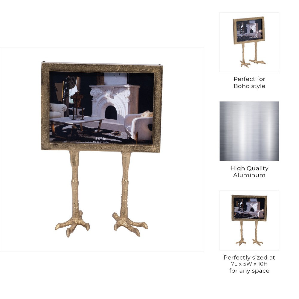 Holly 5x7 Photo Frame | Sculptural Bird Feet Stand | Gold Metal 10" Tall