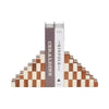 Decorative Checkerboard Bookend Set of 2 | Brown Ivory Staircase Style