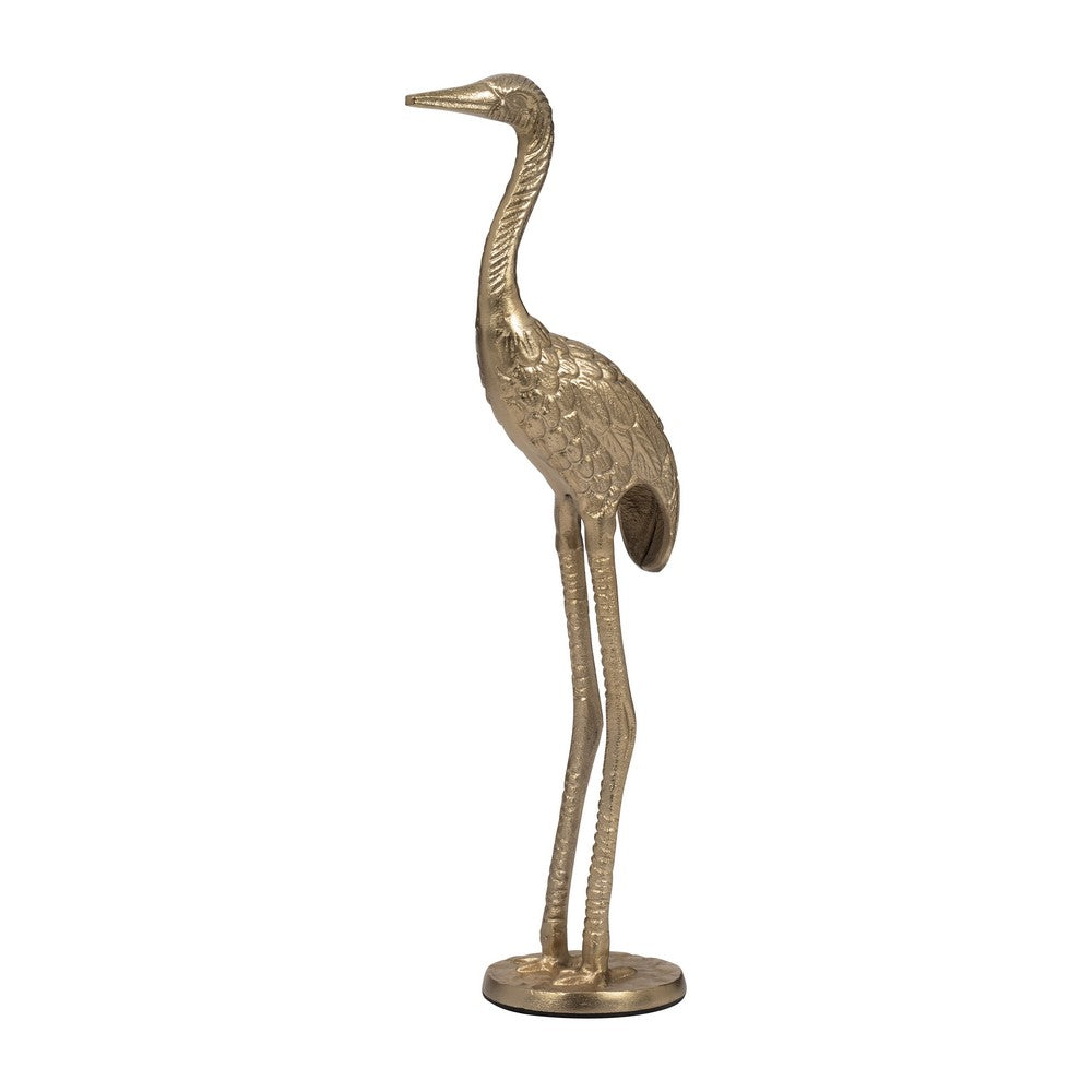 Decorative Standing Crane Figurine | 16" Statuette | Gold Metal