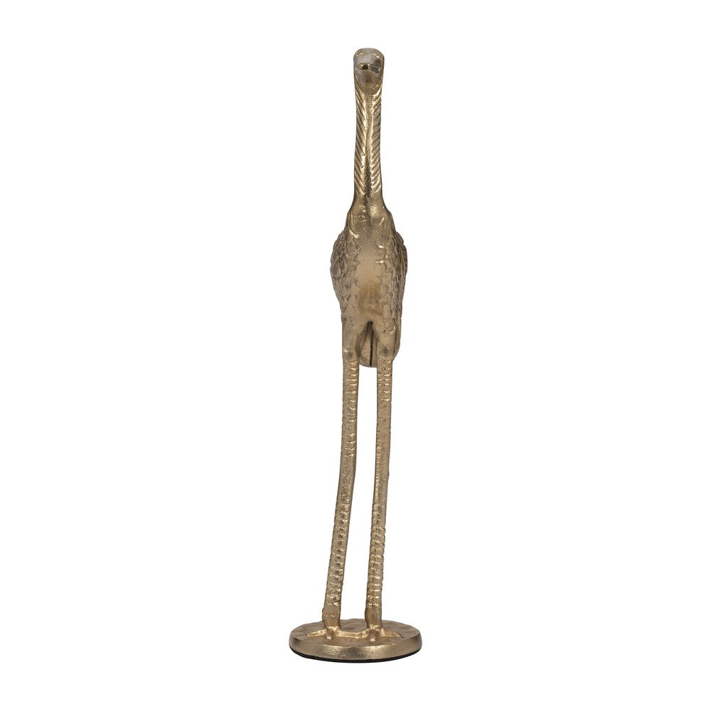 Decorative Standing Crane Figurine | 16" Statuette | Gold Metal
