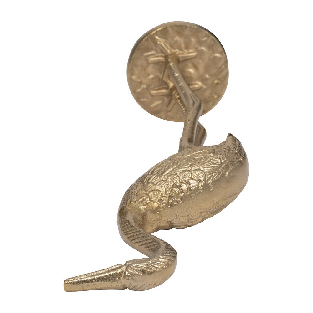 Decorative Standing Crane Figurine | 16" Statuette | Gold Metal